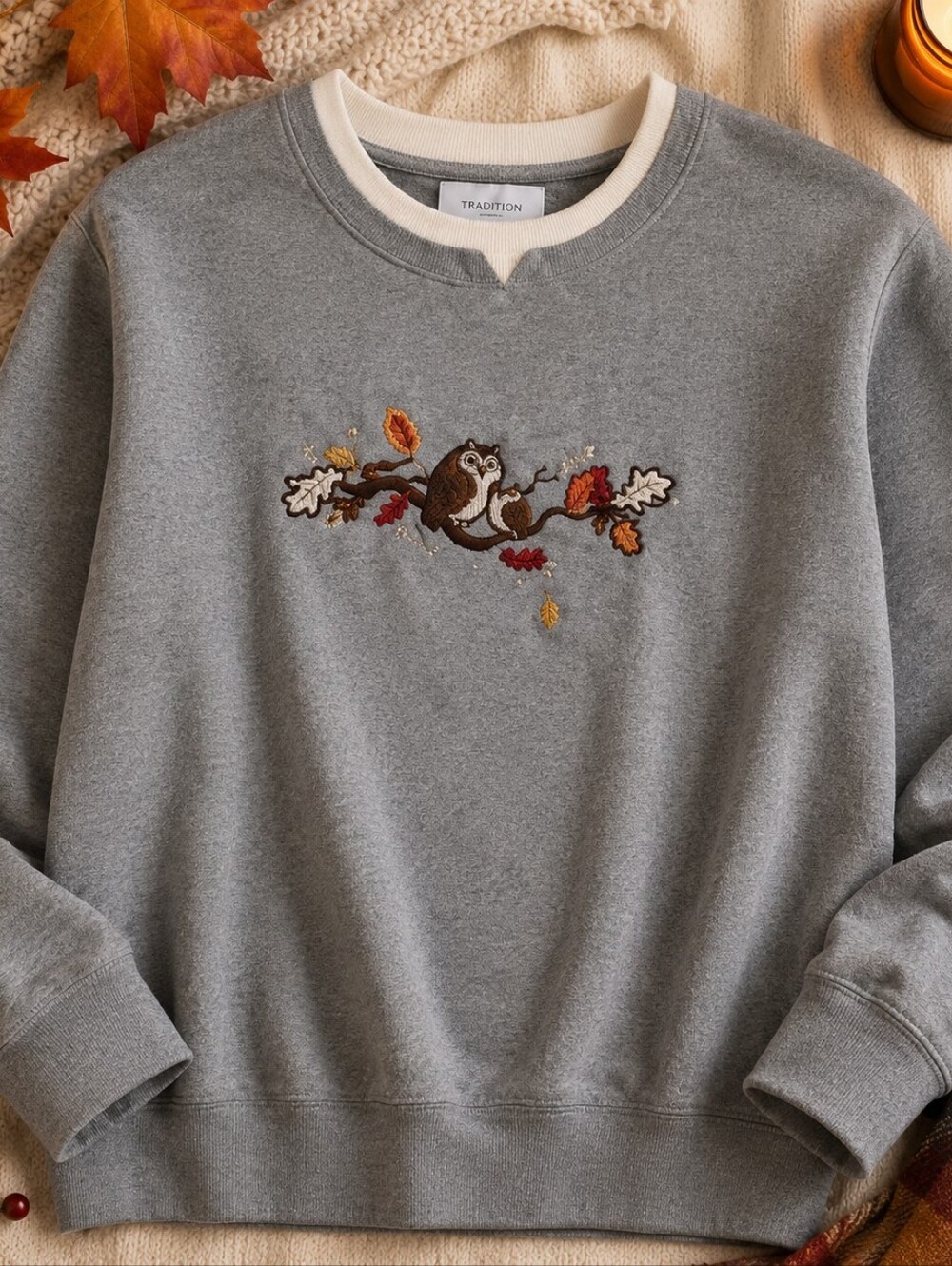 Vintage Tradition Embroidered Owl Sweatshirt Gray Fleece Women's XL 18 24" PTP
